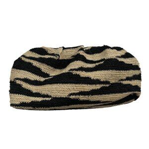 SENSI STUDIO Two-Tone Raffia Small Clutch Bag in Cream Black